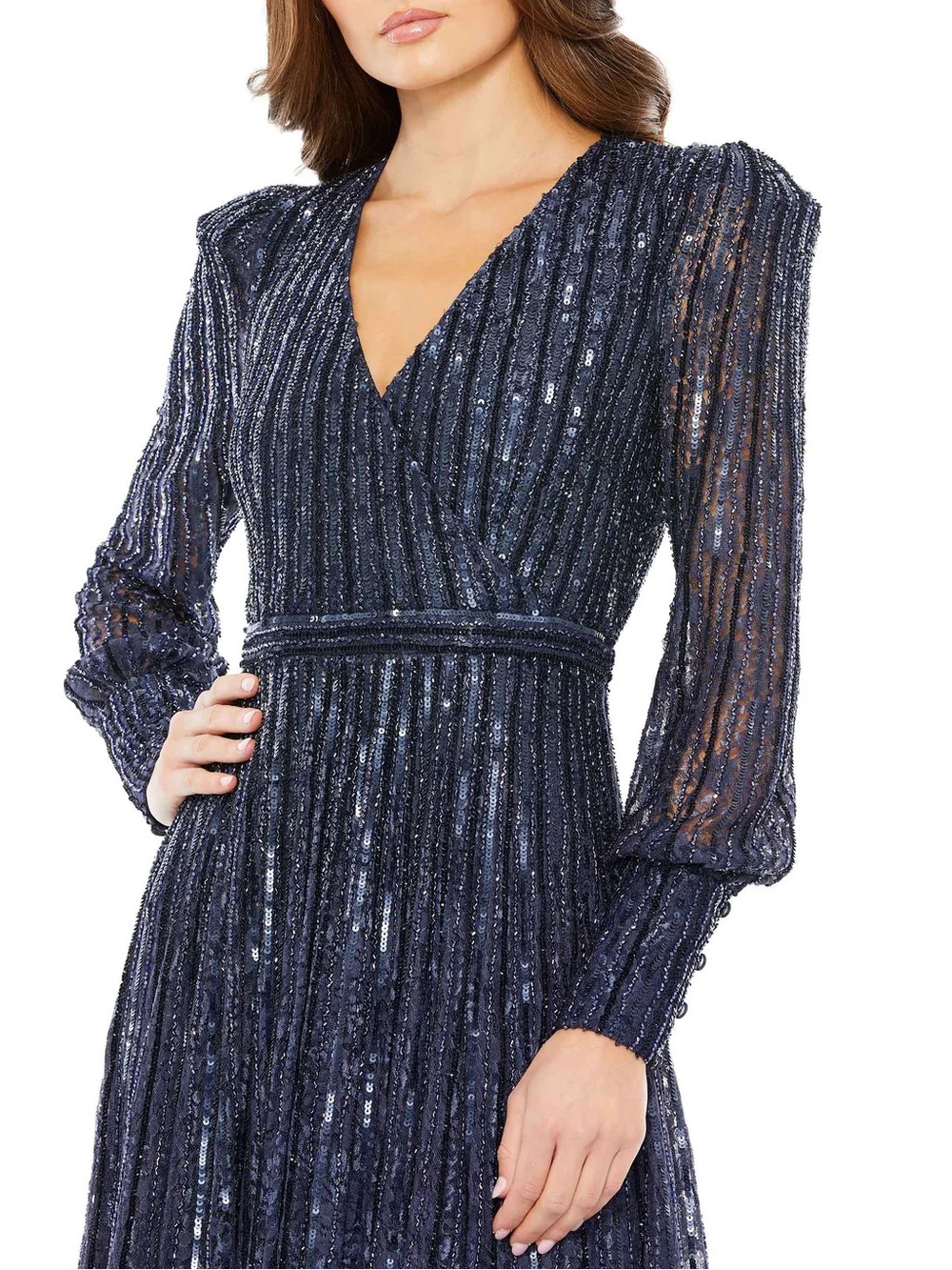 Mac Duggal Sequin Lace Long Sleeve Maxi Dress - Picture 3 of 3
